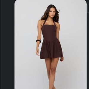 RESA Sutton mini linen Brown Halter Dress